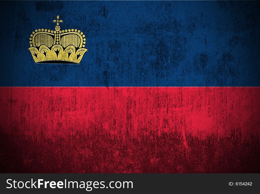 Weathered Flag Of Liechtenstein, fabric textured. Weathered Flag Of Liechtenstein, fabric textured