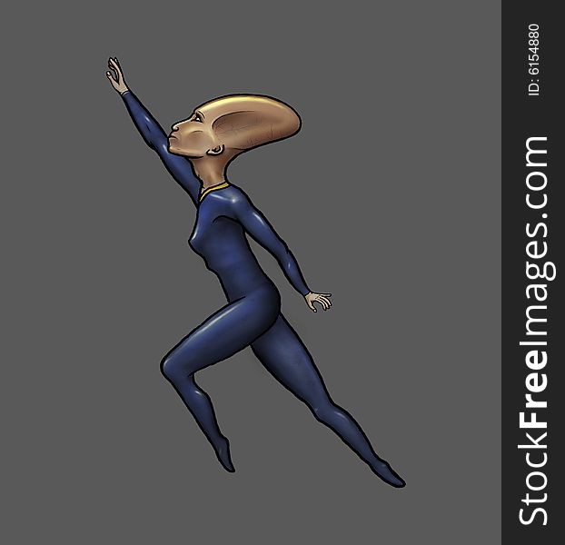 Illustration of alien woman flying in space. Hand drawn, digital colored.
