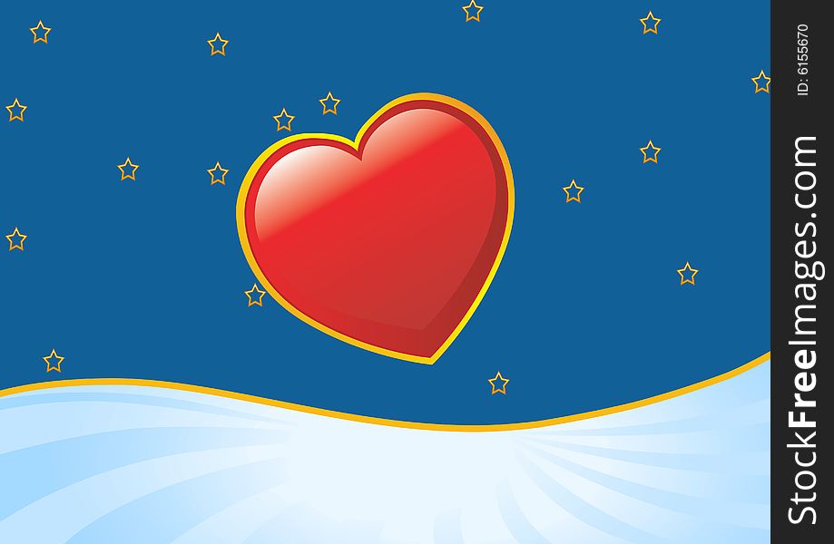 A heart lined by yellow strokes in a blue background