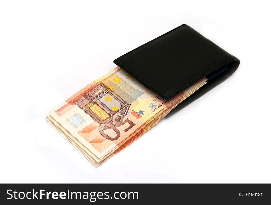 Wallet and euro money. Isolated on white. Wallet and euro money. Isolated on white.