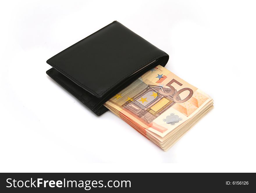 Wallet and euro money. Isolated on white. Wallet and euro money. Isolated on white.