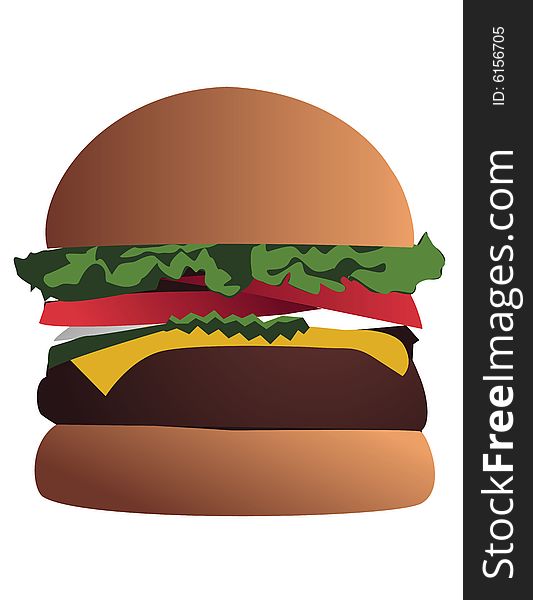 Cheese burger on an bun illustration. Cheese burger on an bun illustration