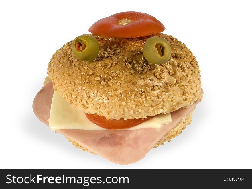 Great arrangement of a sandwich with olives and tomato,clipping path included.