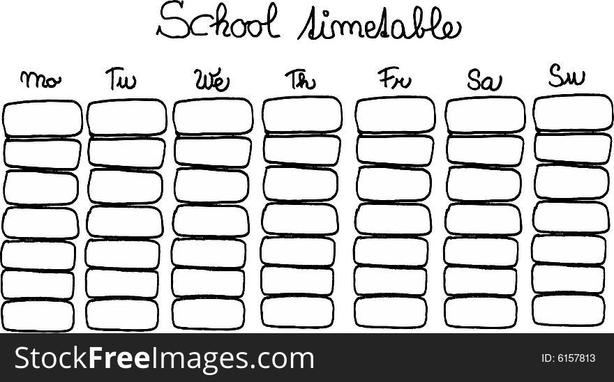 Black and white school timetable on white background. vector image