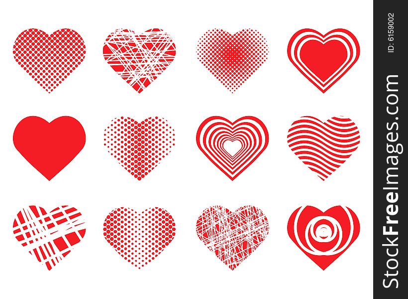 Collection of vector red hearts. Collection of vector red hearts