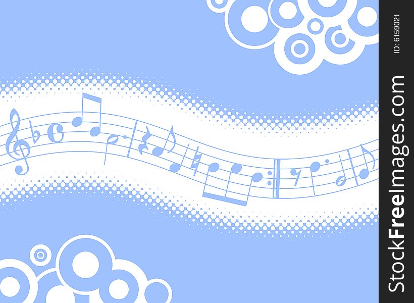 Blue musical halftone background with circles. Blue musical halftone background with circles