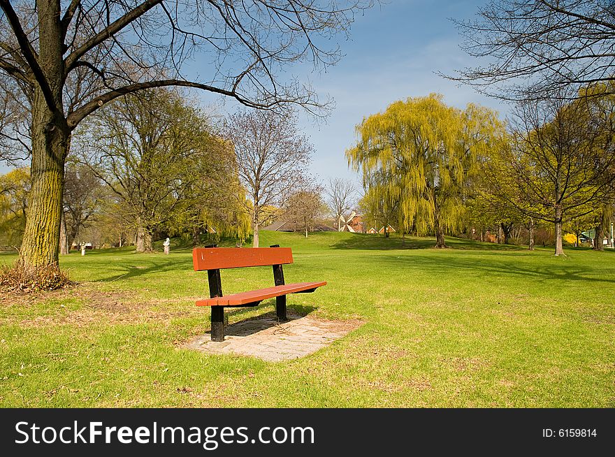 Empty bench in central island park in Toronto. Empty bench in central island park in Toronto