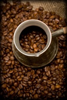 Cezve On Roasted Coffee Beans Stock Photography Cezve On Roasted Coffee Beans Stock Photography