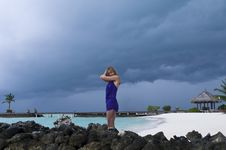Sexy Woman Watching Indian Ocean Stock Photography