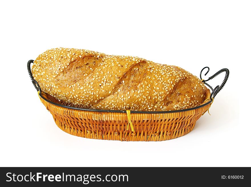 Fresh roll in a basket isolated on a white background