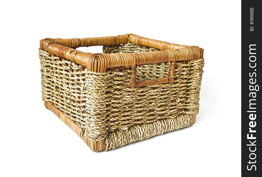 Wattled square basket isolated on a white background. Wattled square basket isolated on a white background