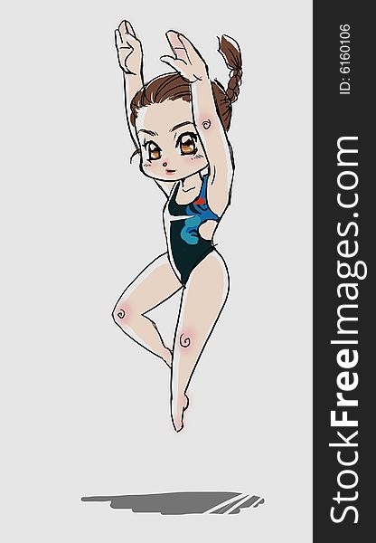 Cartoon diving girl for Olympic games.