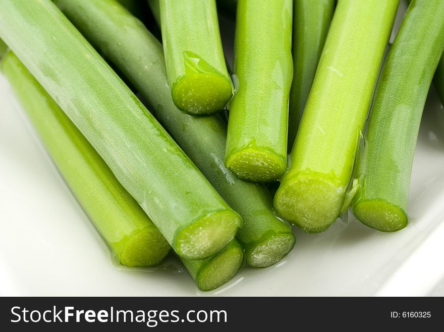 Close up view of green garlic stem