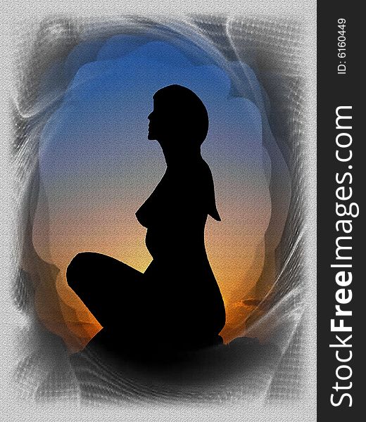 Background of a silhouette of woman to the sunset. Background of a silhouette of woman to the sunset