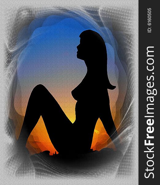 Background of a silhouette of woman to the sunset. Background of a silhouette of woman to the sunset