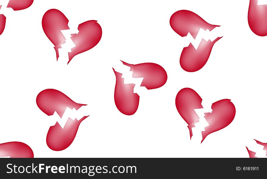 A seamless tile pattern background made out of broken hearts. A seamless tile pattern background made out of broken hearts.