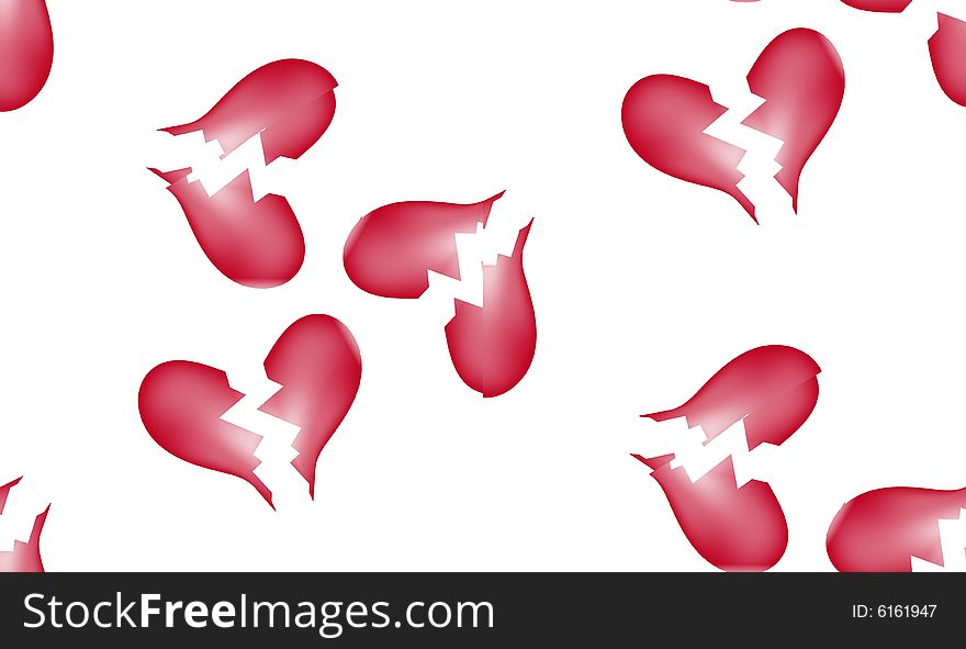 A seamless tile pattern background made out of broken hearts. A seamless tile pattern background made out of broken hearts.