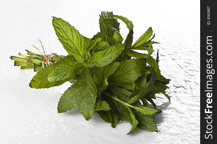 Fresh green mint isolated on white background