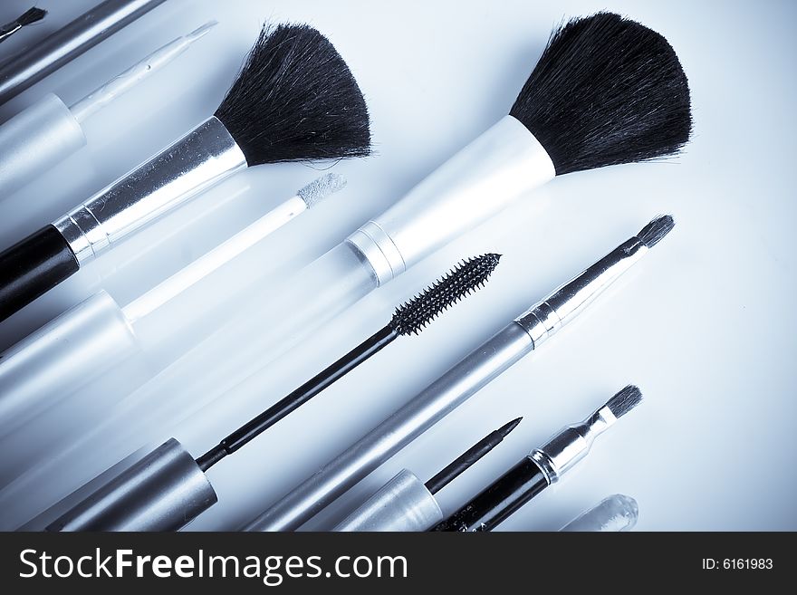 Makeup brush on a white background isolated. Makeup brush on a white background isolated