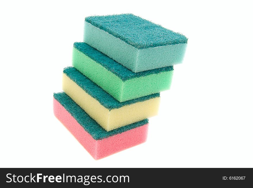 Multicolored cleaning sponges isolated on white background