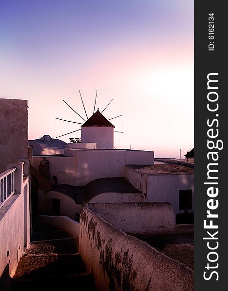 Sunset above the mill on santorini island. Sunset above the mill on santorini island