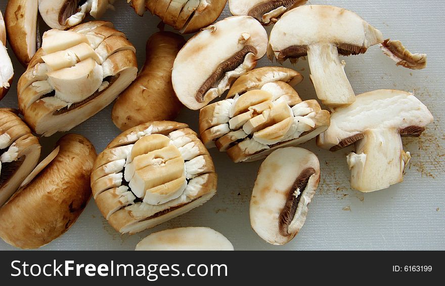 Slized Mushroomes on a plate. Slized Mushroomes on a plate