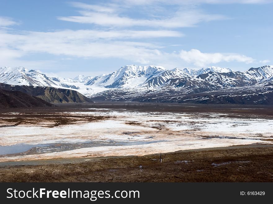Snow melting on mountains in Alaska. Snow melting on mountains in Alaska