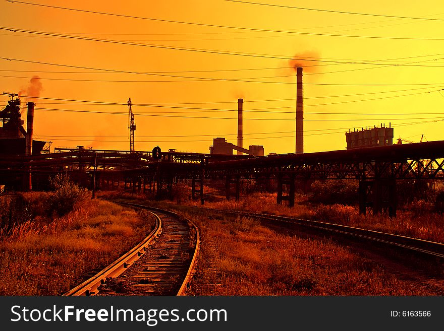 Iron and steel metallurgical plant in red gamma