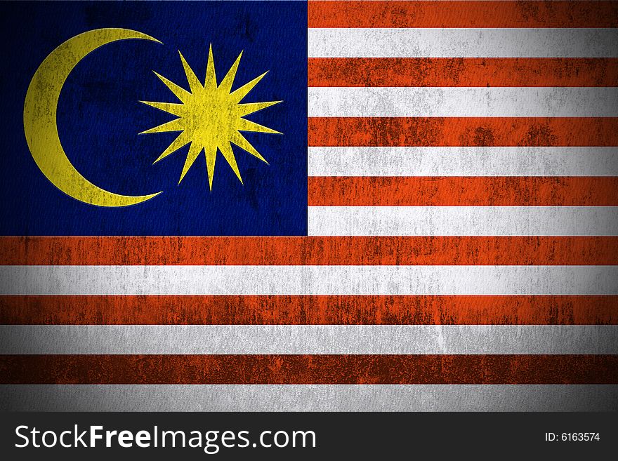 Weathered Flag Of Malaysia, fabric textured. Weathered Flag Of Malaysia, fabric textured