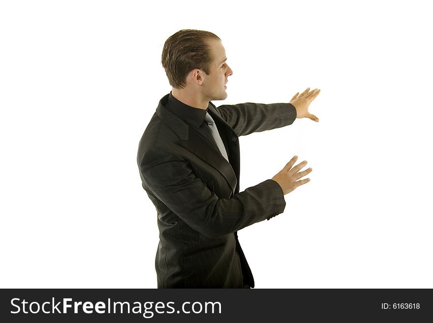 Successful young business person against white background. Successful young business person against white background