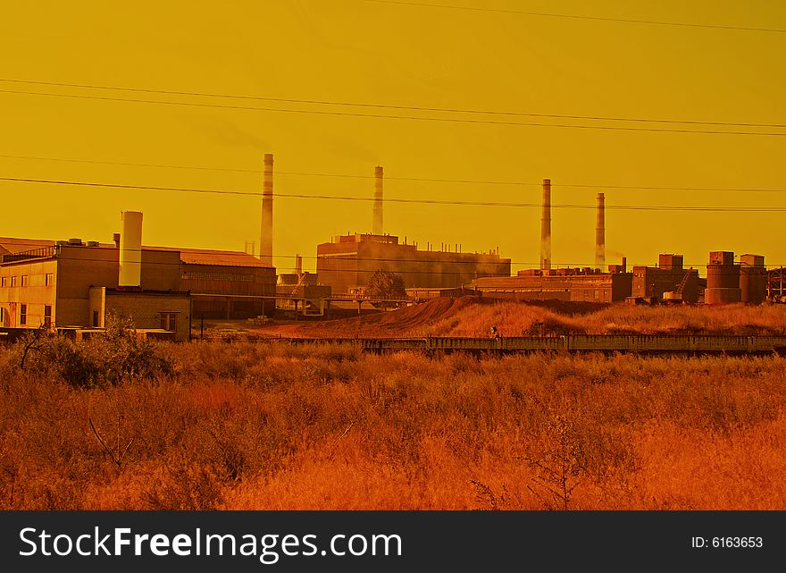 Iron and steel metallurgical plant in red gamma