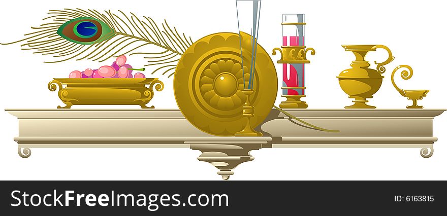 This is vector Ancient still-life  with grape and wine