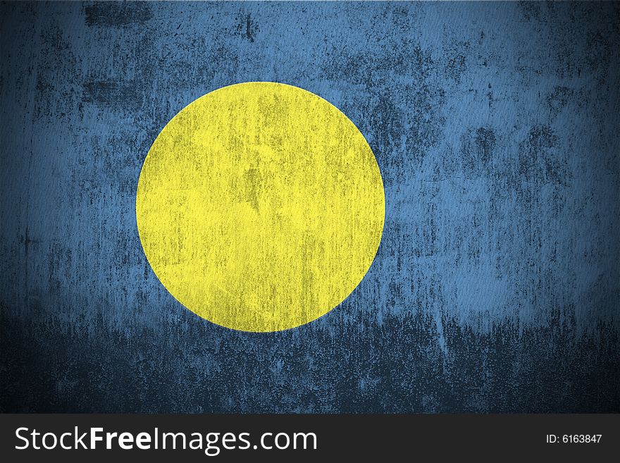 Weathered Flag Of Palau, fabric textured. Weathered Flag Of Palau, fabric textured