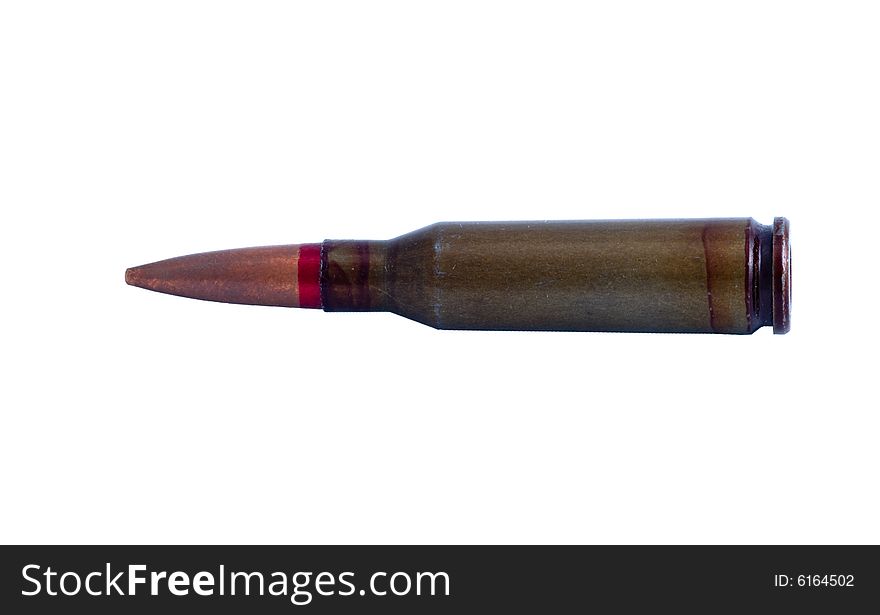 Cartridge of calibre of 5,45 mm on a white background. Cartridge of calibre of 5,45 mm on a white background