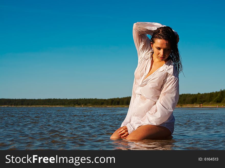 Sexy woman in men s shirt