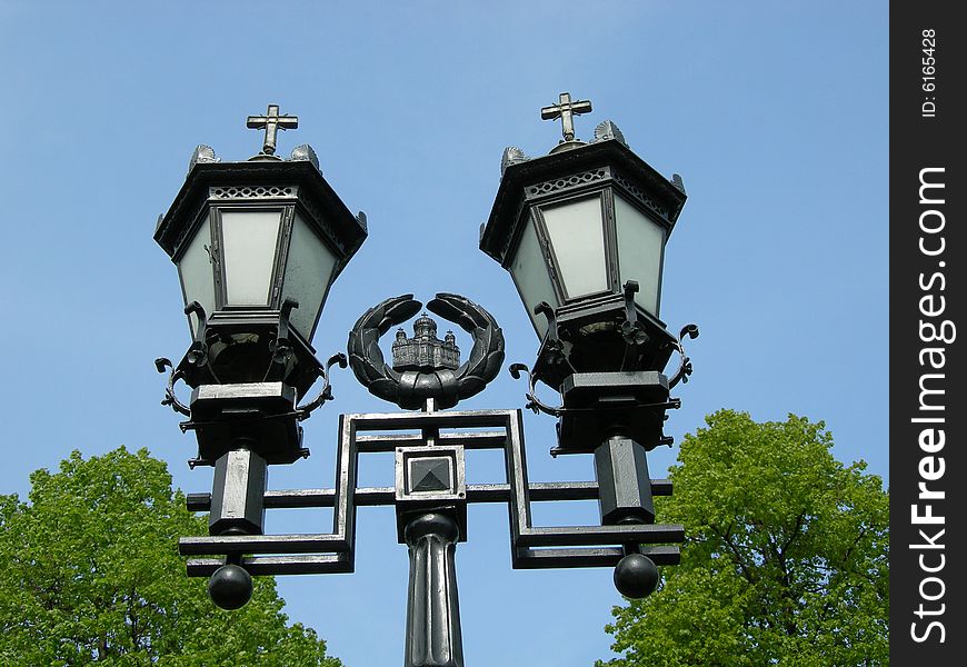 Moscow. Russia. A lantern near to the Temple of the Christ of the Savior.