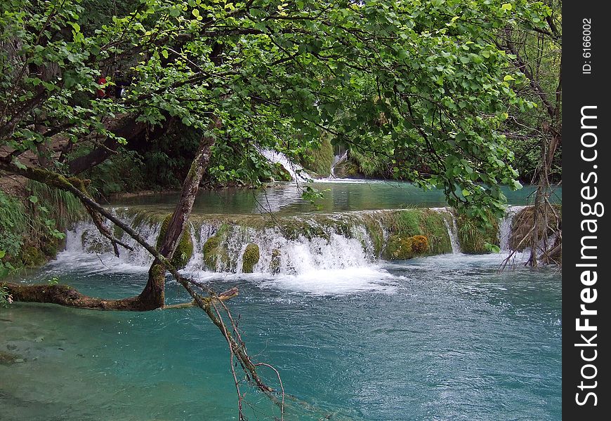 Small waterfall in the woodland, near Lake Plitwitz, Croatia. Small waterfall in the woodland, near Lake Plitwitz, Croatia