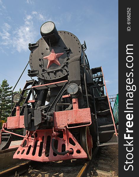 Old fashioned black stream locomotive