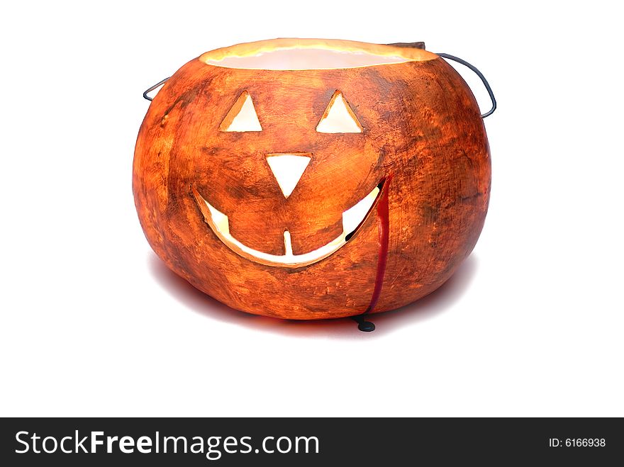 Glowing pumpkin with blood dripping from the mouth