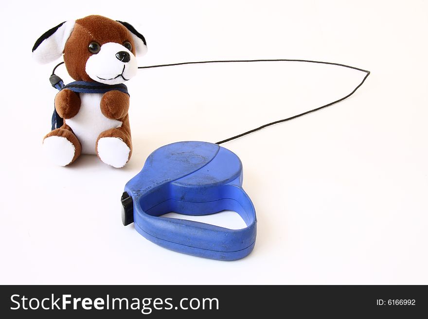 Toy dog on a leash