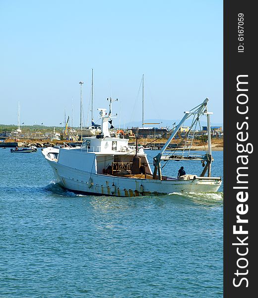 A fishing boat arrives in Viareggio port. A fishing boat arrives in Viareggio port