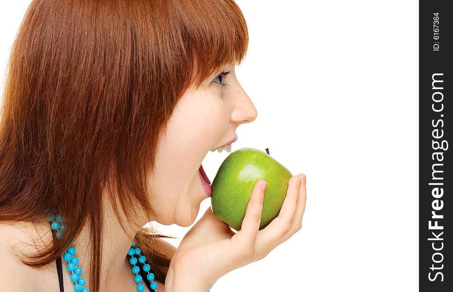 Happy young girl with apple