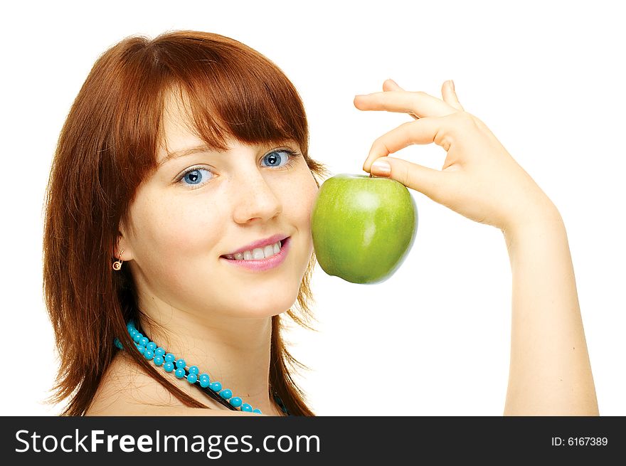 Happy young girl with apple