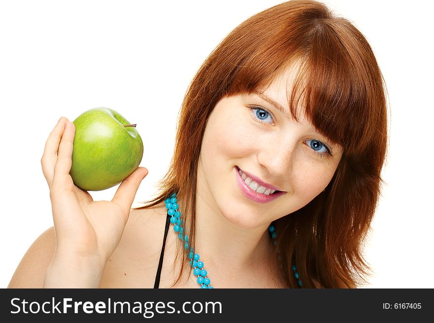 Happy young girl with apple