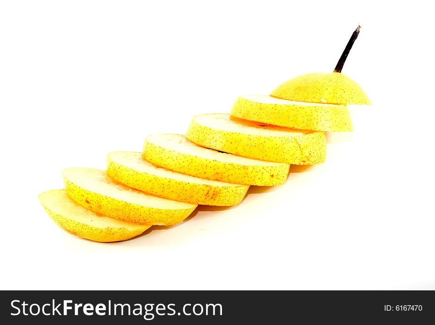 Close-up of a sliced pear Nashi - Pyrus pyrifolia. Close-up of a sliced pear Nashi - Pyrus pyrifolia