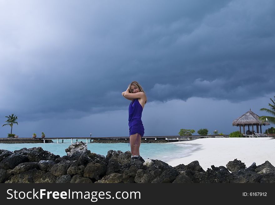 Sexy woman watching indian ocean