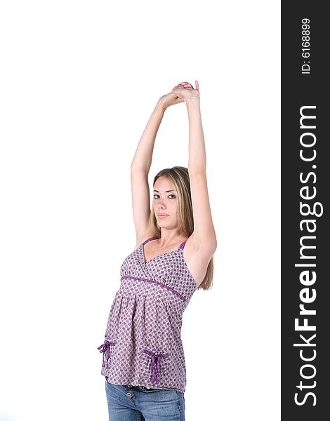 Teen with hands up in the air