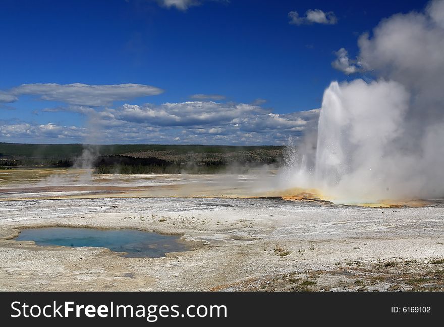 The scenery of Lower Geyser Basin in Yellowstone National Park