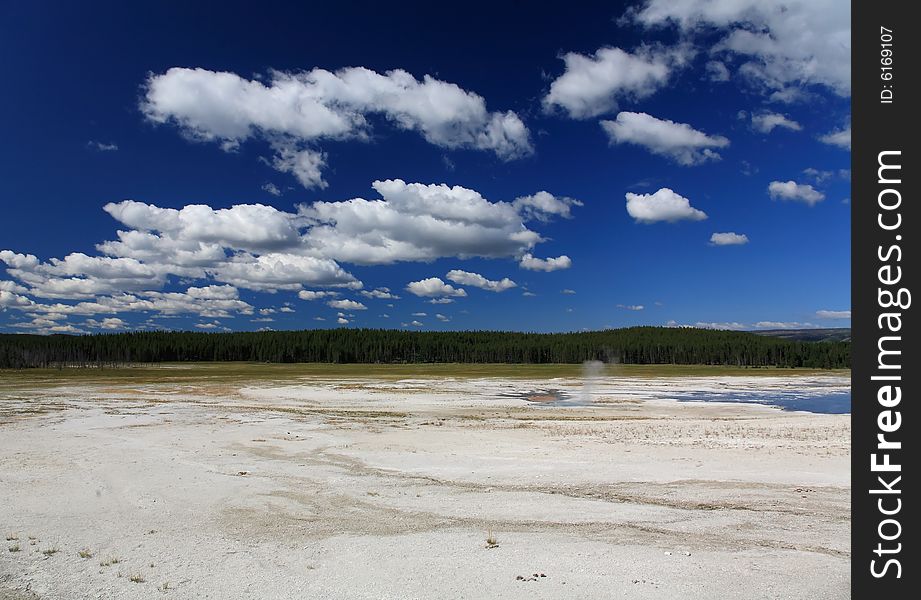 The scenery of Lower Geyser Basin in Yellowstone National Park