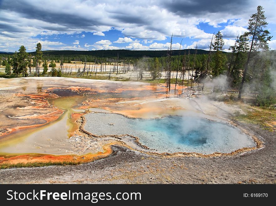 The scenery along the Firehole Lake Drive in Yellowstone National Park